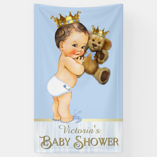 Lona Brunette Prince Teddy Bear Baby Shower (Vertical)