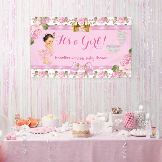 Lona Brunette Princess Baby Shower Rosa Rosa Rosa Fiest (Fiesta)