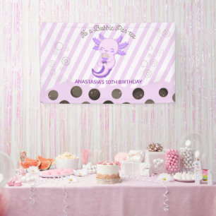 Lona Bubble Boba Tea Purple Axolotl Partido del Cumplea