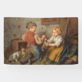 Lona Buenos Amigos (Jóvenes Jugando Con Conejo Mascota)