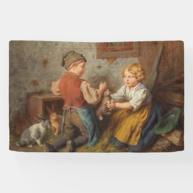 Lona Buenos Amigos (Jóvenes Jugando Con Conejo Mascota) (Horizontal)