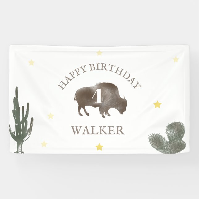 Lona Buffalo Bison Cactus Desert Ranch Western Birthday (Horizontal)