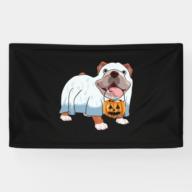 Lona Bulldog fantasma Perro de Halloween (Horizontal)