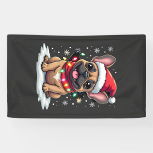 Lona Bulldogs Franceses Divertidos Luces Gorro de Santa