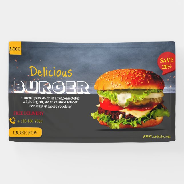 Lona Burger fast food barbacoa Hamburger fiesta lindo (Horizontal)