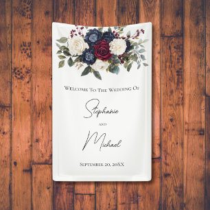 Lona Burgundy Azul Marino Blanco Floral Elegante Boda