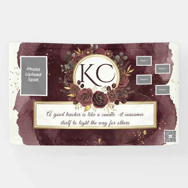 Lona Burgundy Gold Teacher Appreciation Photo Banner (Horizontal)