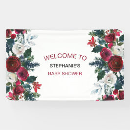 Lona Burgundy Watercolorea Flores de Invierno Cumpleaño