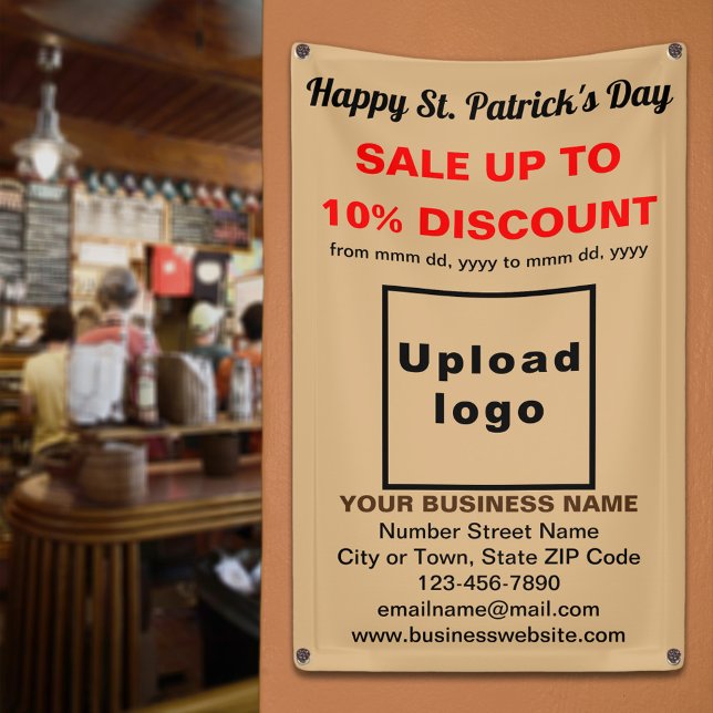 Lona Business Saint Patrick Sale en banner marrón claro (Business Saint Patrick sale on light brown banner. Signage to attract more customers.)