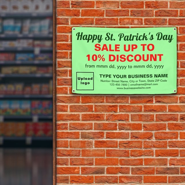 Lona Business St. Patrick Sale sobre Rectángulo Verde L (Attract more customers. Business Saint Patrick sale on light green rectangle banner.)