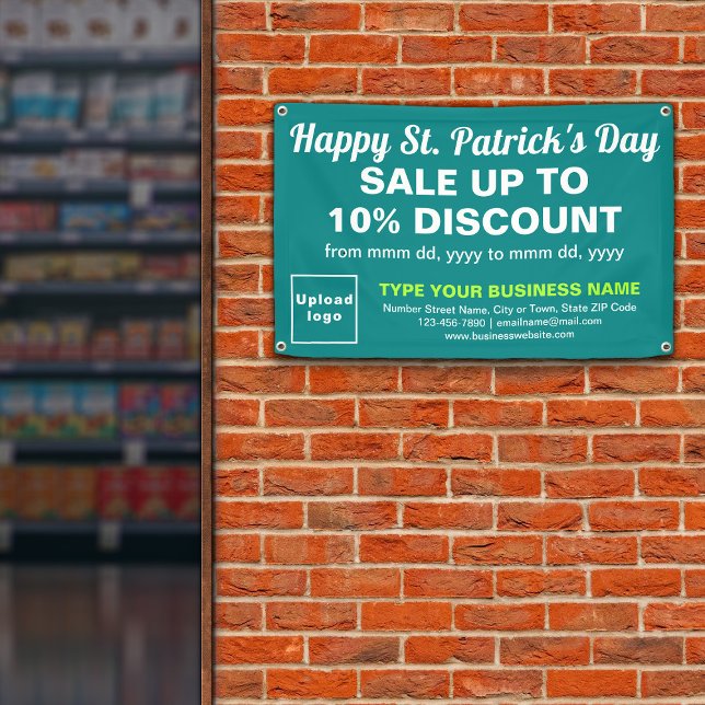 Lona Business St. Patrick Sale sobre Rectángulo Verde V (Attract more customers. Business Saint Patrick sale on teal green rectangle banner.)