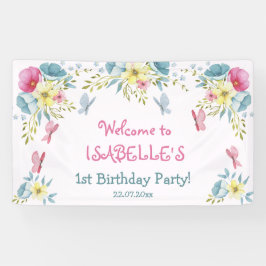 Lona Butterflies Pink Watercolor Florals Cumpleaños