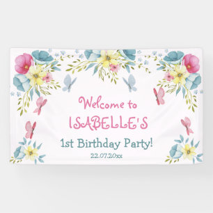 Lona Butterflies Pink Watercolor Florals Cumpleaños