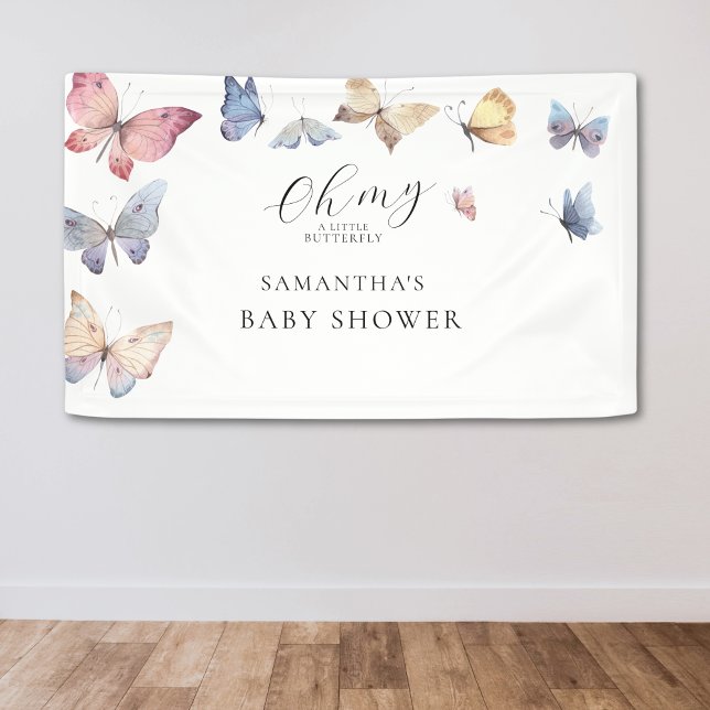 Lona Butterfly Girl Baby Shower Watercolor (Butterfly Girl Baby Shower Watercolor Banner)