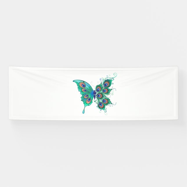 Lona Butterfly with Green Peacock Feathers (Horizontal)