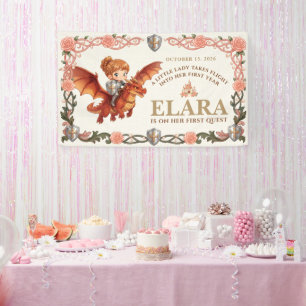 Lona Caballero Caprichoso Niña y Dragón Primer Cumpleañ