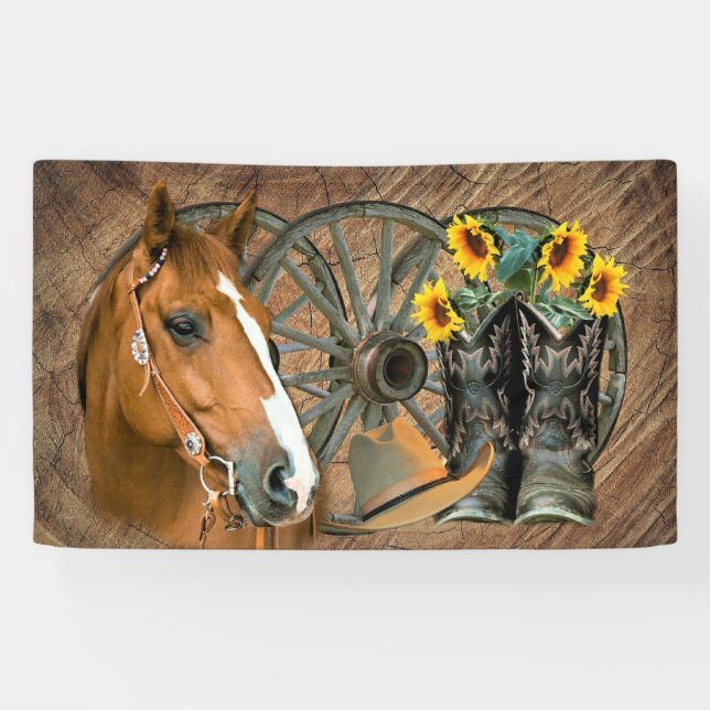 Lona Caballo Cowboy Boots Rueda de vagón girasoles occi (Horizontal)