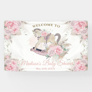 Lona Caballo Mecedor de Bebé Floral Rosa de Pampas Boho