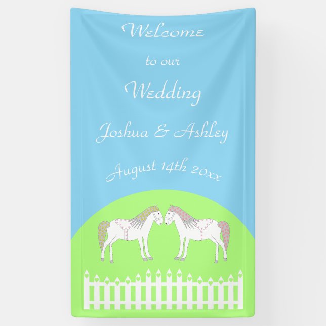 Lona Caballos Blancos Hermosos para Bodas Personalizado (Vertical)