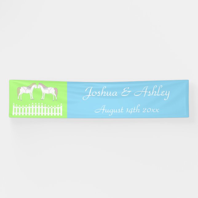 Lona Caballos Blancos Hermosos para Bodas Personalizado (Horizontal)
