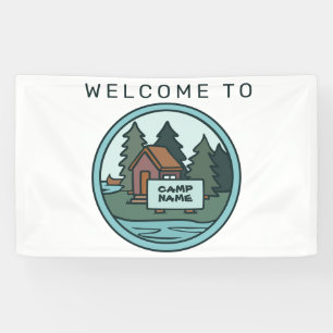 Lona Cabaña isleña del campamento juvenil con signo per