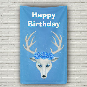 Lona Cabeza de ciervo blanco Antlers grandes Rosas azul