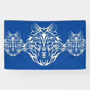 Lona Cabeza de lobo blanco sobre azul