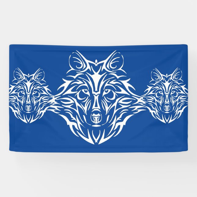 Lona Cabeza de lobo blanco sobre azul (Horizontal)