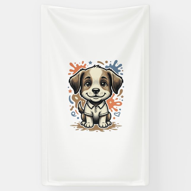 Lona Cachorro Lindo Salpicadura Grabado Diseño Vectoria (Vertical)