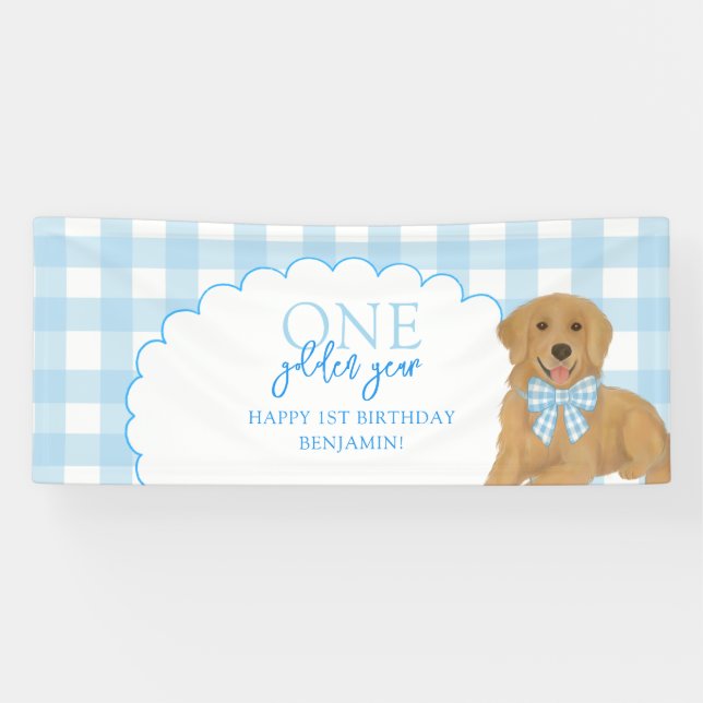 Lona Cachorro Retriever Blue One Cumpleaños de Oro Prim (Horizontal)