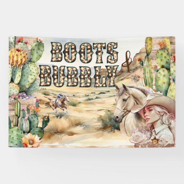 Lona Cactus del desierto rústico de vaquero occidental (Horizontal)