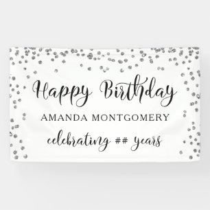 Lona Cada año Confetti Confetti Script negro y plateado