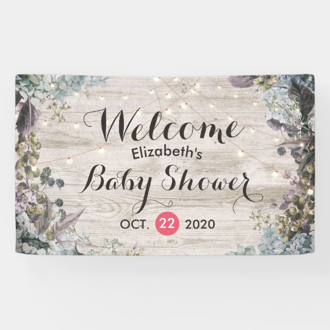 Lona Cadena floral de Moda Baby Shower enciende madera  (Horizontal)
