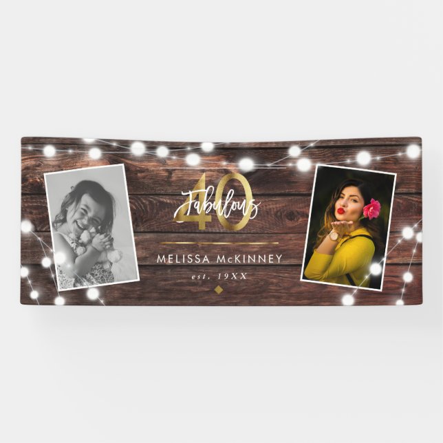 Lona Cadena Rustica Moderna enciende Fab Gold 40 cumple (Horizontal)