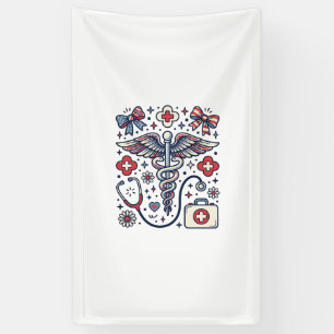 Lona Caduceo Médico Vintage Patriótico Vector De Enferm
