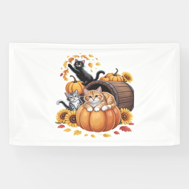 Lona Caen los gatos Calabazas del otoño Girasol de Acci (Horizontal)