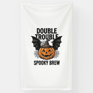 Lona Calabaza de Halloween Bruja Doble Problema Diseño