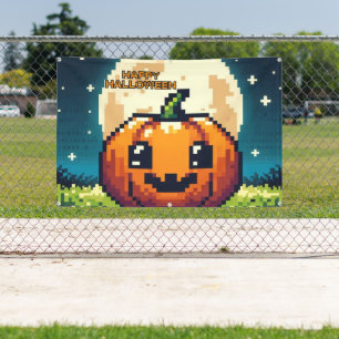 Lona Calabaza de Halloween de 8 bits bajo la luna