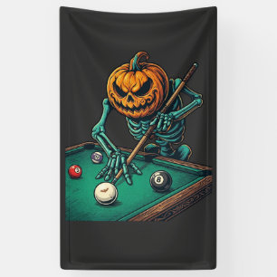 Lona Calabaza de Halloween Esqueleto Jugando Billar Pis