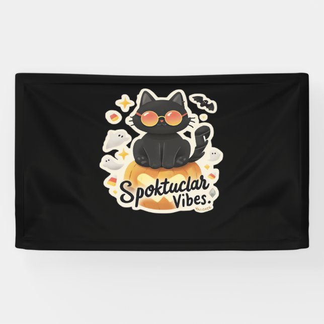 Lona Calabaza de Halloween para gato negro lindo camise (Horizontal)