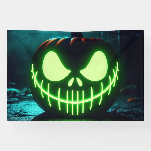 Lona Calabaza de Halloween verde chillón (Horizontal)