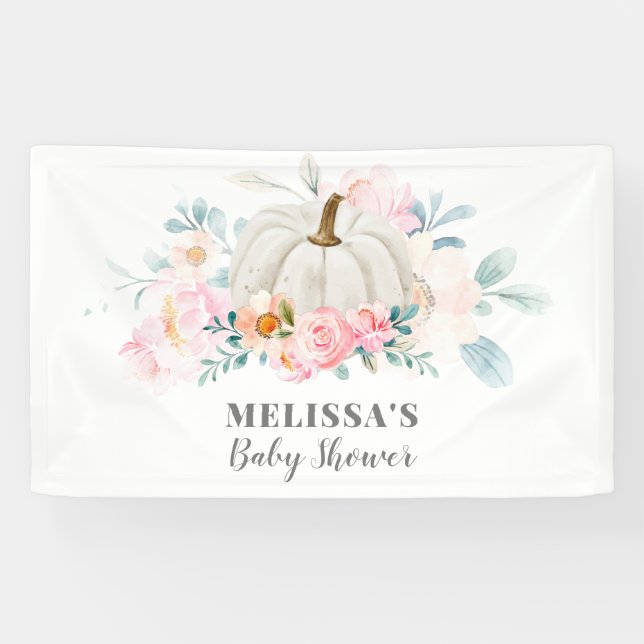 Lona Calabaza floral Baby Shower Roses rosas rosa (Horizontal)