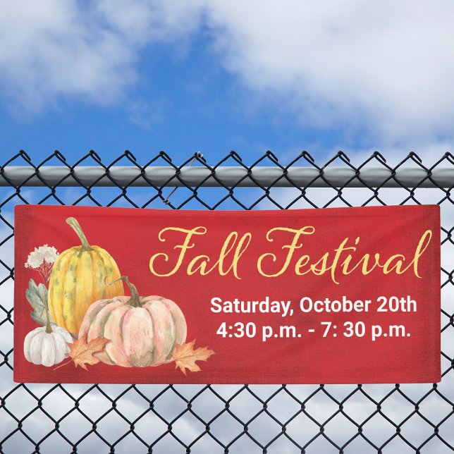 Lona Calabaza floral Fall Festival (Fall Autumn Leaves Pumpkin Festival, Carnival , Event Banner)