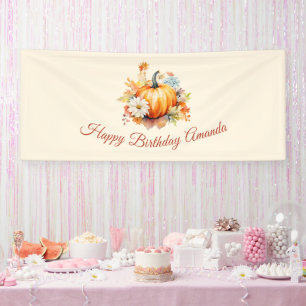Lona Calabaza Naranja y Flores Cumpleaños de Otoño
