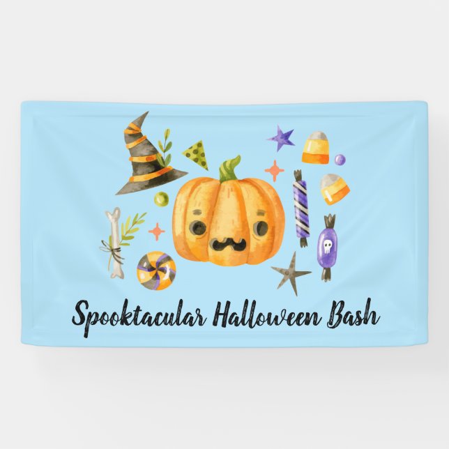 Lona Calabaza Spooktacular Halloween Bash Fiesta Azul (Horizontal)