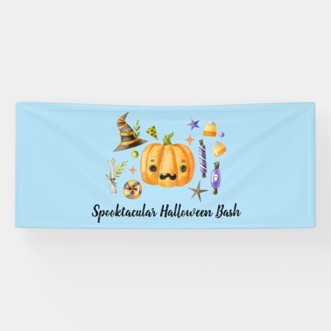 Lona Calabaza Spooktacular Halloween Bash Fiesta Azul (Horizontal)