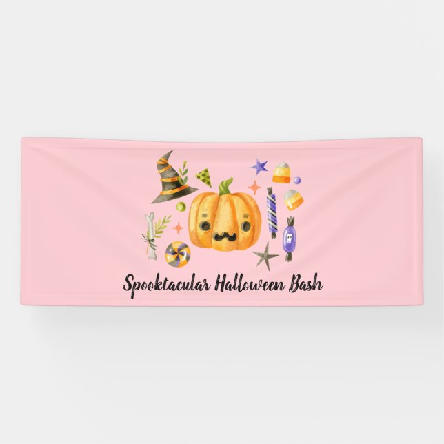 Lona Calabaza Spooktacular Halloween Bash Fiesta Rosa (Horizontal)