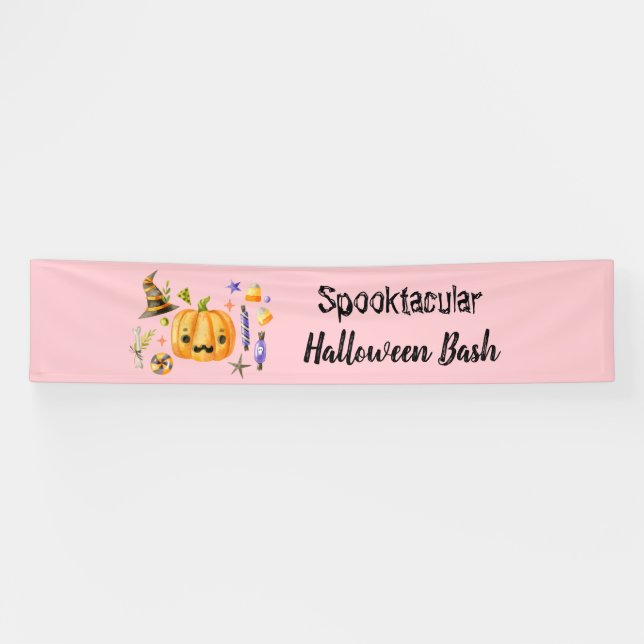 Lona Calabaza Spooktacular Halloween Bash Fiesta Rosa (Horizontal)