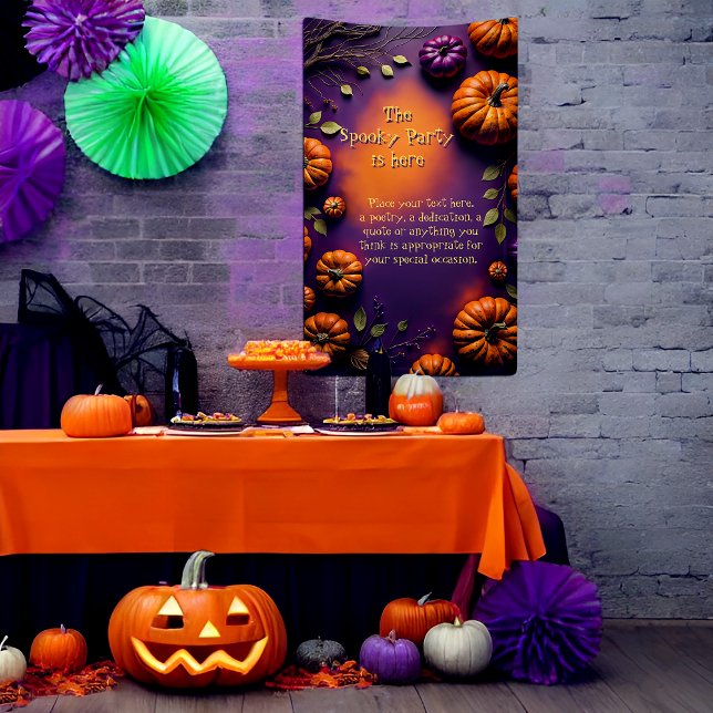 Lona Calabazas de Halloween (Halloween banner with pumpkins on purple and orange background ready to be customized.)