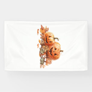 Lona Calabazas de Halloween con Hojas de Otoño al Acuar